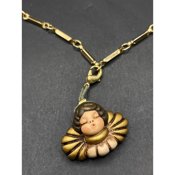 Thun Singing Angel Christmas Ornament Ceramic Gold Italy Wings Flying w/Necklace - Picture 9 of 12
